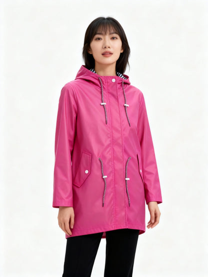 Hooded Waterproof Rain Jacket – Women's Fishtail Hem Drawstring Raincoat