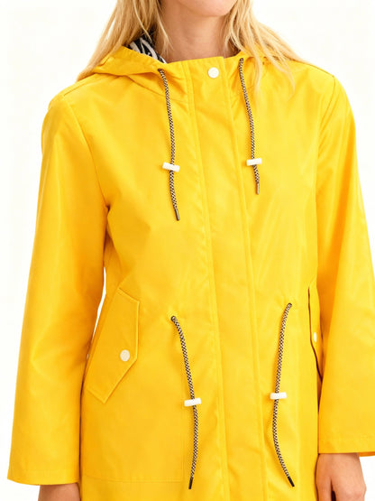 Hooded Waterproof Rain Jacket – Women's Fishtail Hem Drawstring Raincoat