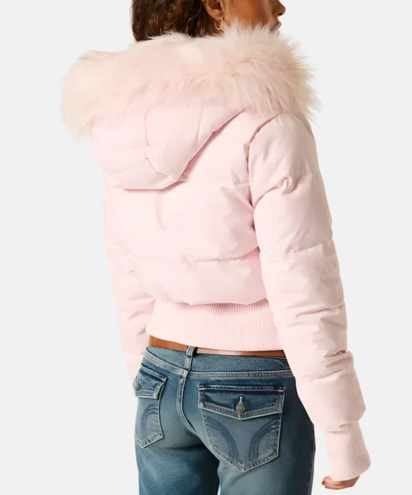 Quilted Puffer Bomber Jacket – Faux Fur Hood Slim Fit Winter