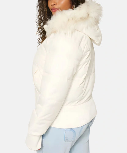 Quilted Puffer Bomber Jacket – Faux Fur Hood Slim Fit Winter