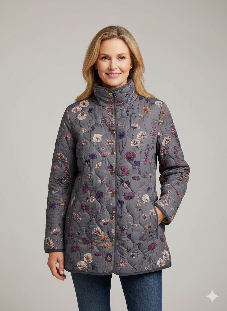 Floral Quilted Jacket – Women's Vintage Print Snap-Button Coat