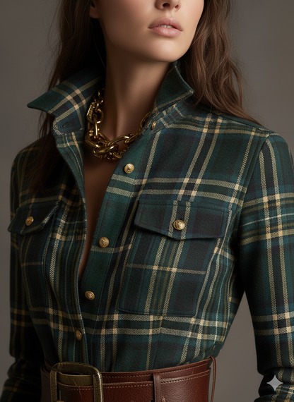 Plaid Maxi Shirt Dress – Long Sleeve Belted Tartan Dress