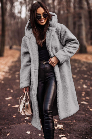 Long Teddy Bear Coat Women – Hooded Oversized Sherpa Coat