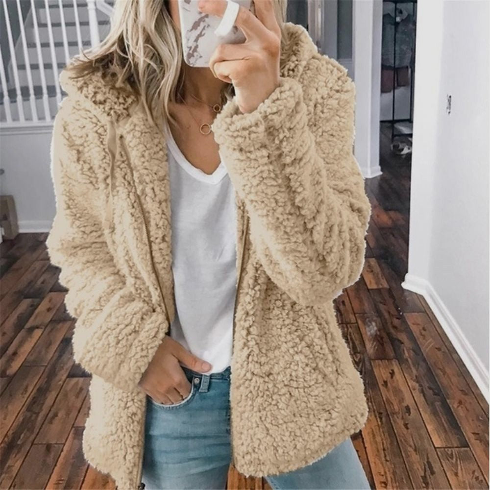 Teddy Fleece Hooded Jacket – Open Front Oversized Sherpa Coat