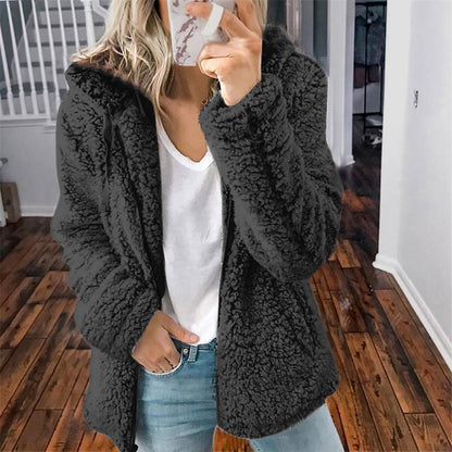 Teddy Fleece Hooded Jacket – Open Front Oversized Sherpa Coat