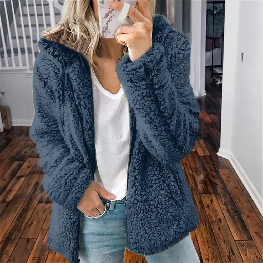 Teddy Fleece Hooded Jacket – Open Front Oversized Sherpa Coat