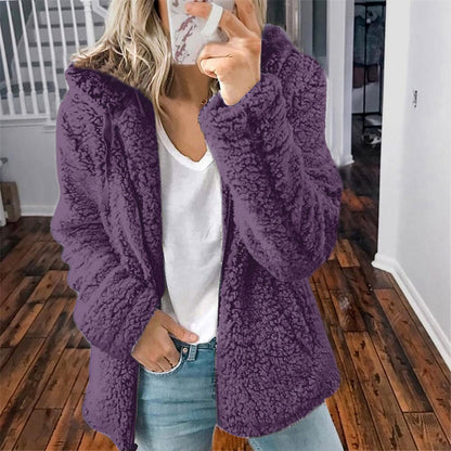 Teddy Fleece Hooded Jacket – Open Front Oversized Sherpa Coat