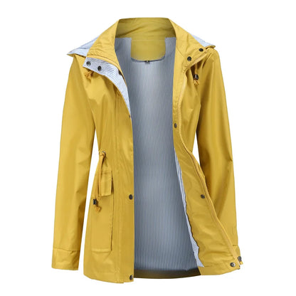 Longline Waterproof Rain Jacket – Hooded Drawstring Waist Windbreaker