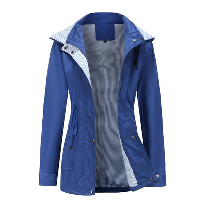 Longline Waterproof Rain Jacket – Hooded Drawstring Waist Windbreaker