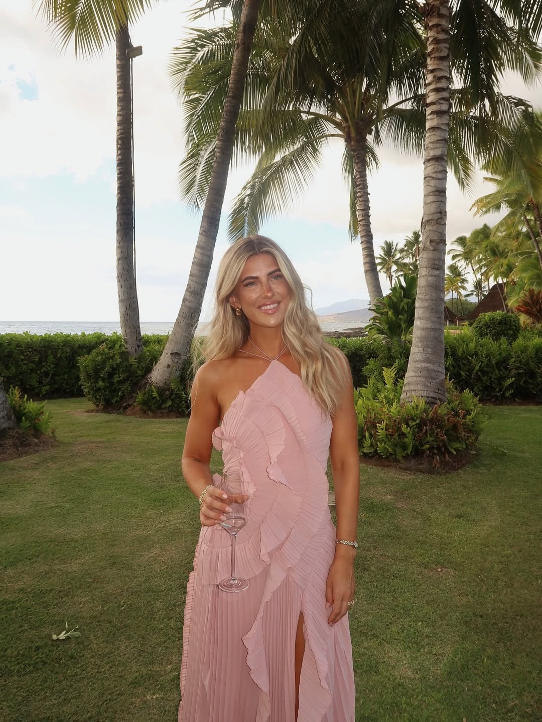 Women's Ruffle Pleated Sleeveless Maxi Dress in Pink