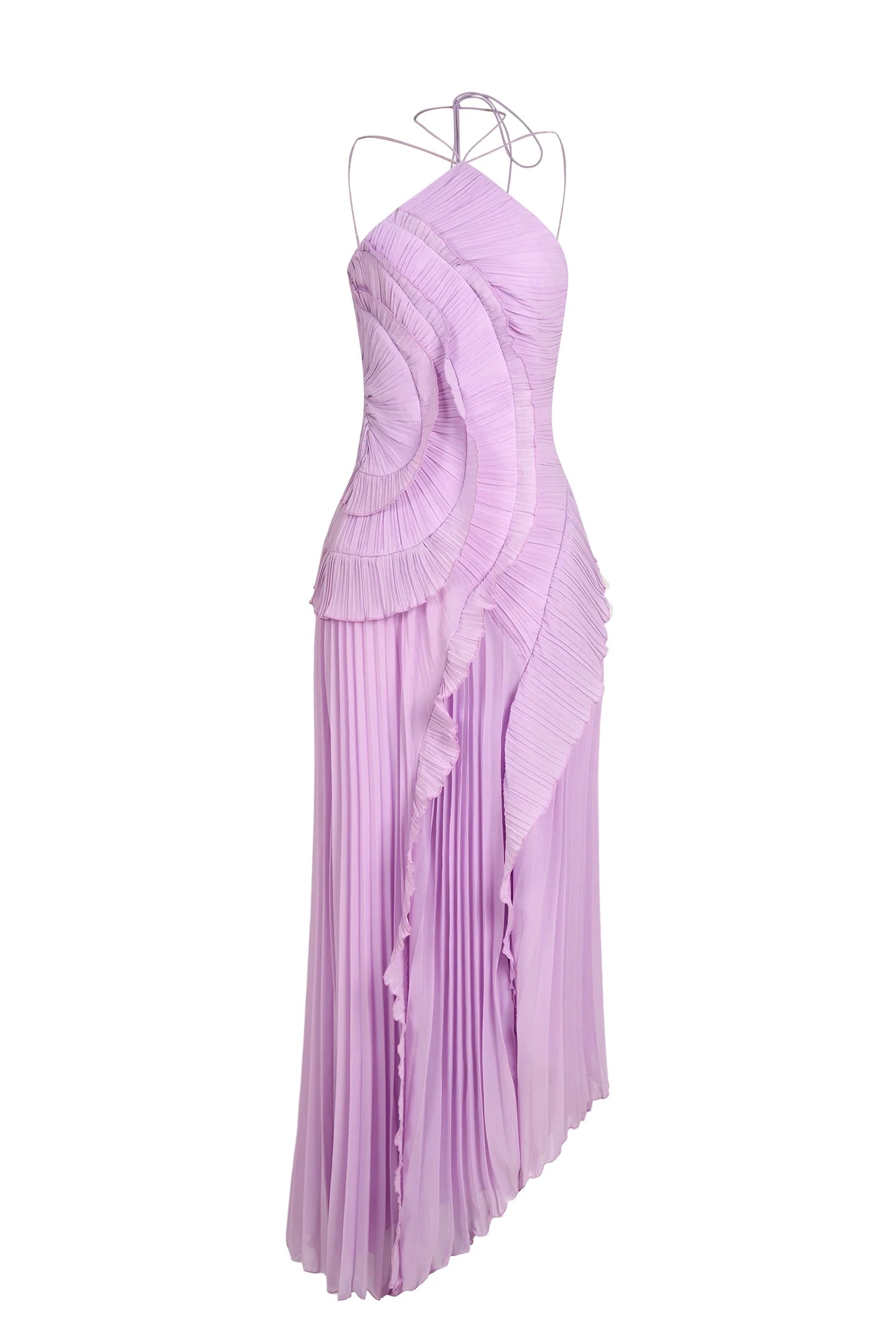 Women's Ruffle Pleated Sleeveless Maxi Dress in Lilac