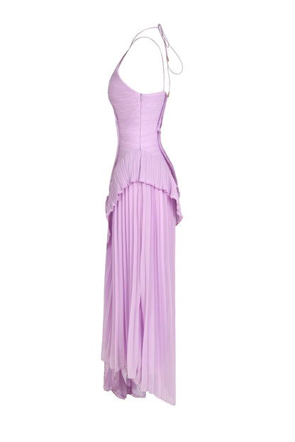 Women's Ruffle Pleated Sleeveless Maxi Dress in Lilac