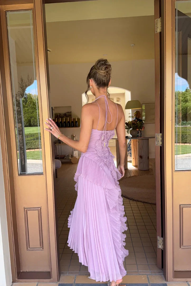 Women's Ruffle Pleated Sleeveless Maxi Dress in Lilac
