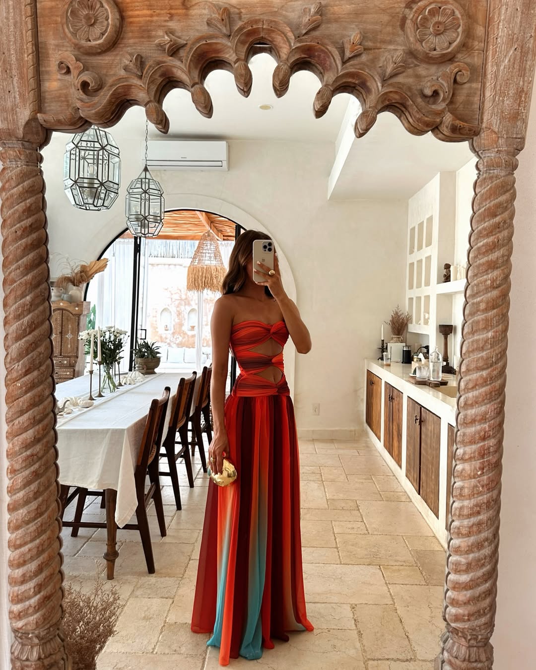 Women's Strapless A-Line Mesh Maxi Summer Dress in Red