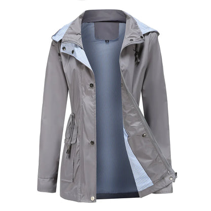Longline Waterproof Rain Jacket – Hooded Drawstring Waist Windbreaker