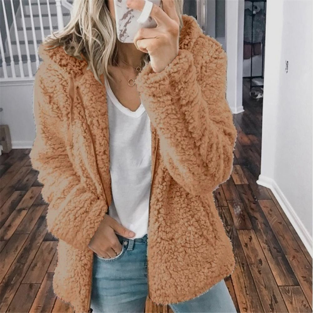 Teddy Fleece Hooded Jacket – Open Front Oversized Sherpa Coat