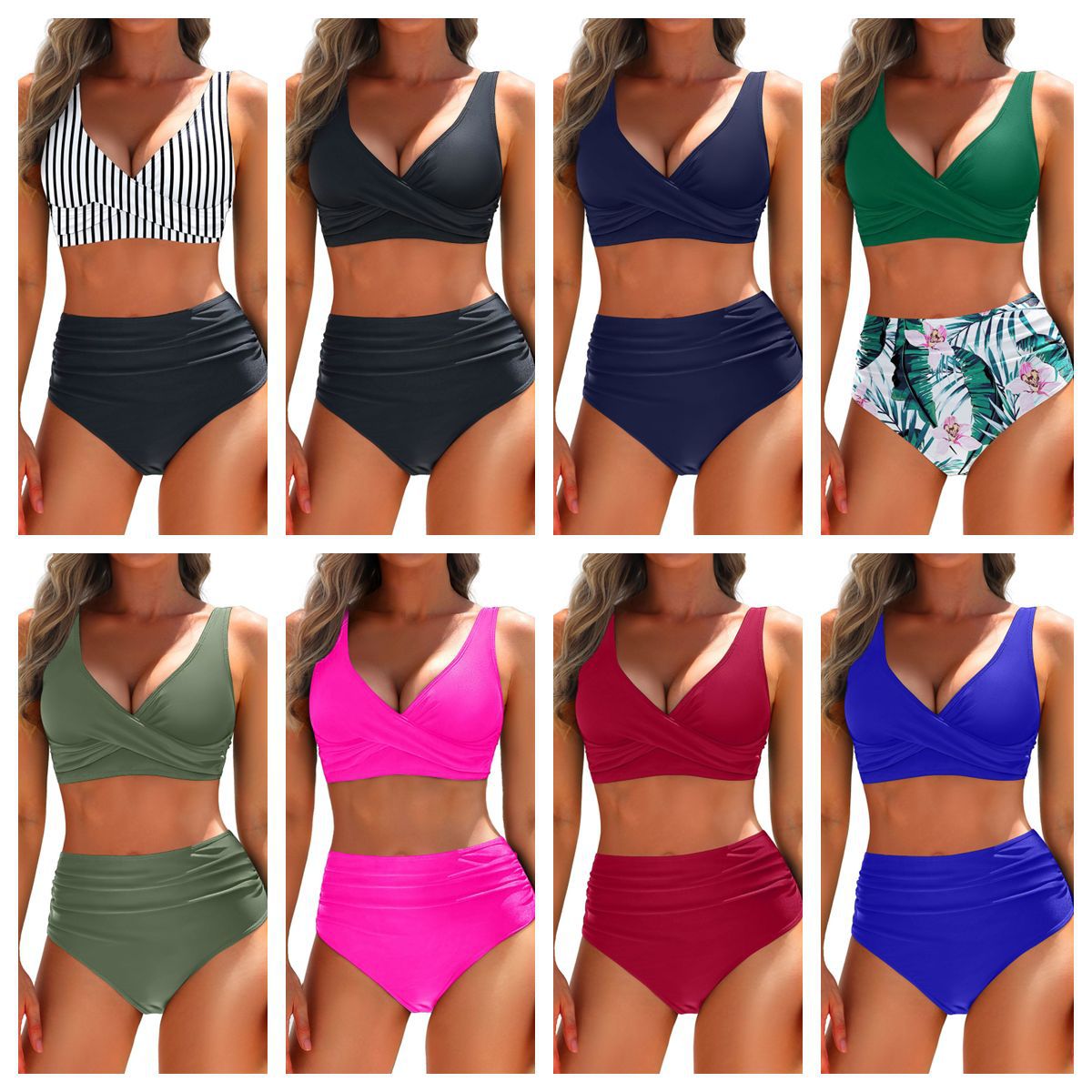 Women's Two-Piece Bikini Set, Crop Top and High Waist Swim Shorts