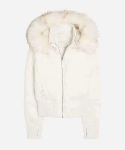 Quilted Puffer Bomber Jacket – Faux Fur Hood Slim Fit Winter
