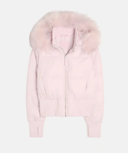 Quilted Puffer Bomber Jacket – Faux Fur Hood Slim Fit Winter