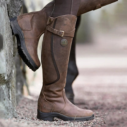 Waterproof Leather Knee-High Boots – Buckle Tall Riding Boots