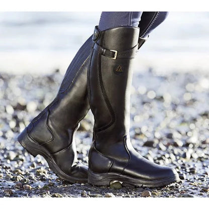 Waterproof Leather Knee-High Boots – Buckle Tall Riding Boots