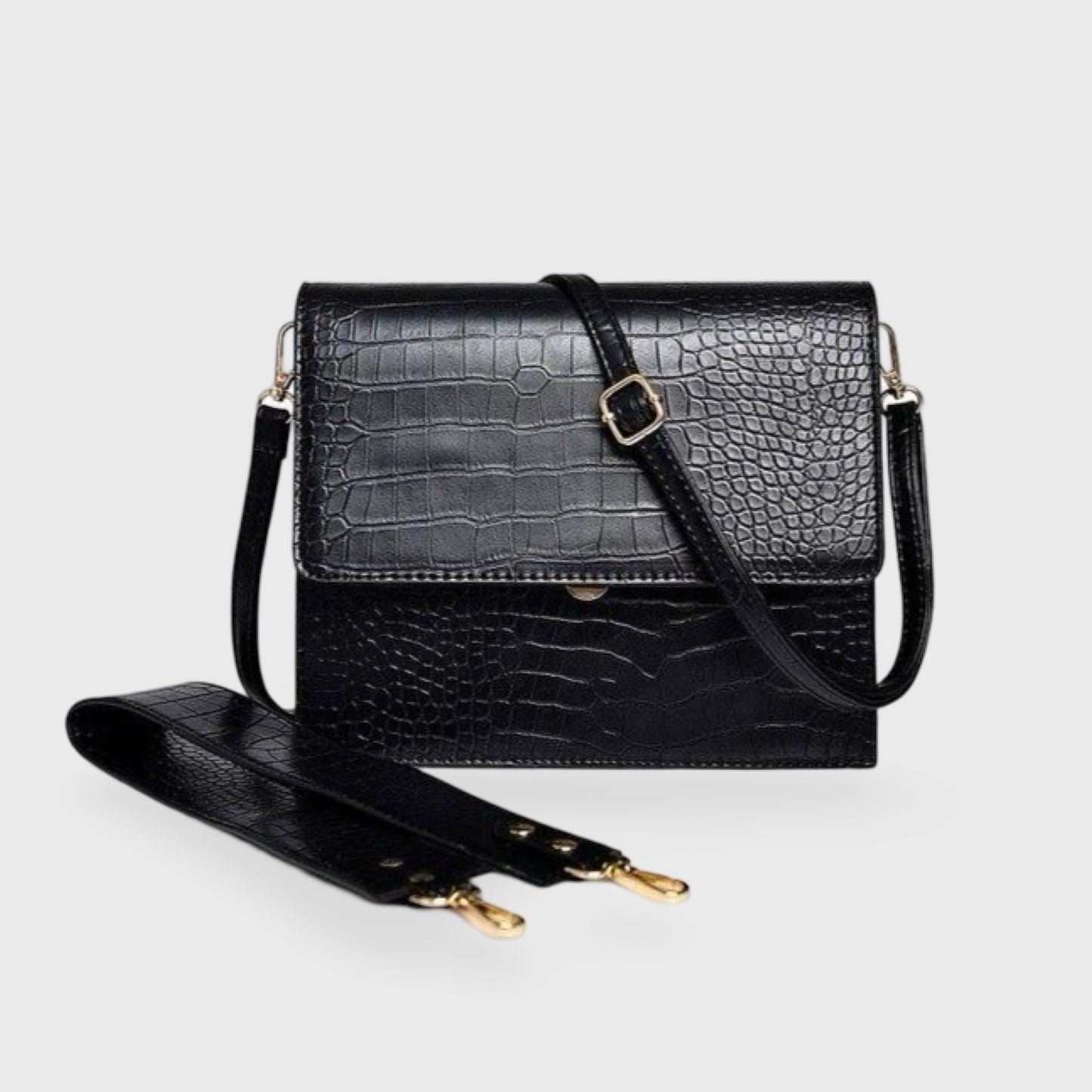 Croc-Embossed Vegan Leather Crossbody Bag – Structured Flap Shoulder Bag