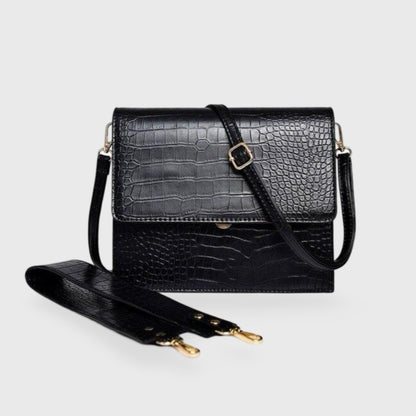 Croc-Embossed Vegan Leather Crossbody Bag – Structured Flap Shoulder Bag