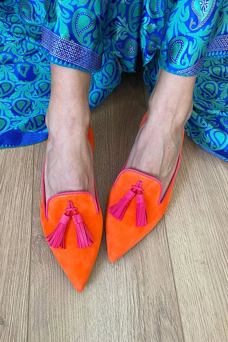 Pointed Toe Tassel Loafers – Slip-On Flat Suede Loafers Women