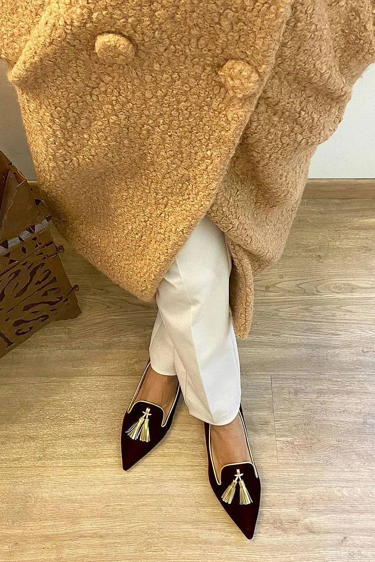 Pointed Toe Tassel Loafers – Slip-On Flat Suede Loafers Women