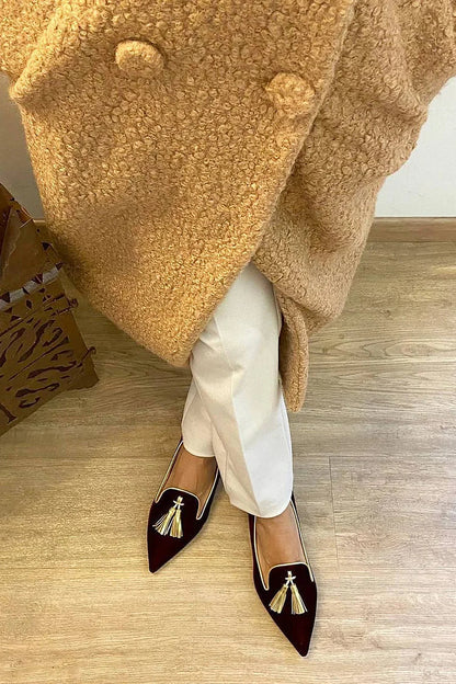 Pointed Toe Tassel Loafers – Slip-On Flat Suede Loafers Women
