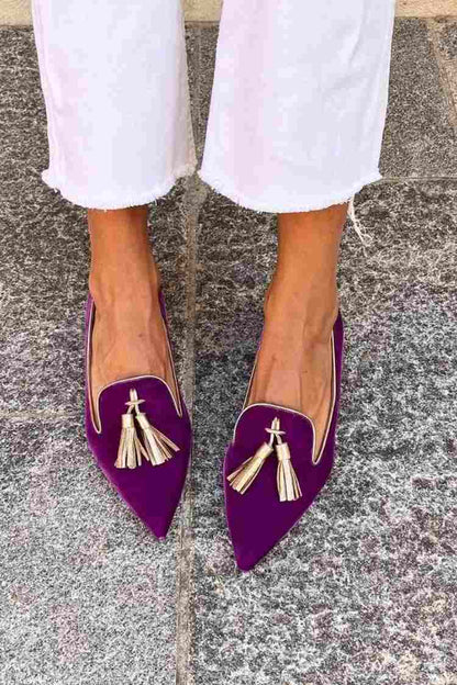 Pointed Toe Tassel Loafers – Slip-On Flat Suede Loafers Women