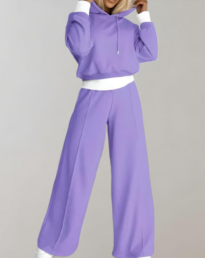 Cropped Hoodie Wide Leg Pants Set – Women's 2-Piece Sweatsuit