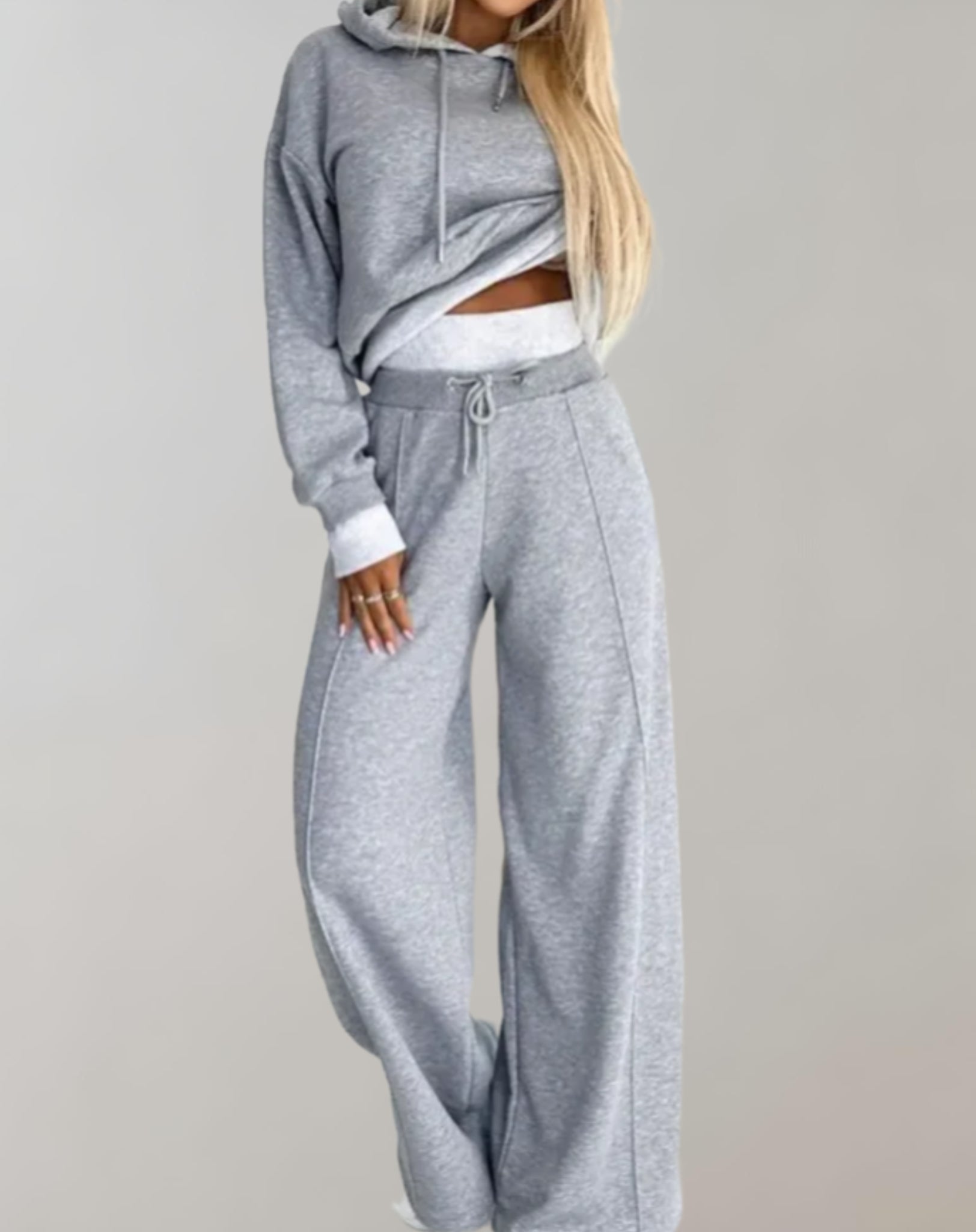 Cropped Hoodie Wide Leg Pants Set – Women's 2-Piece Sweatsuit