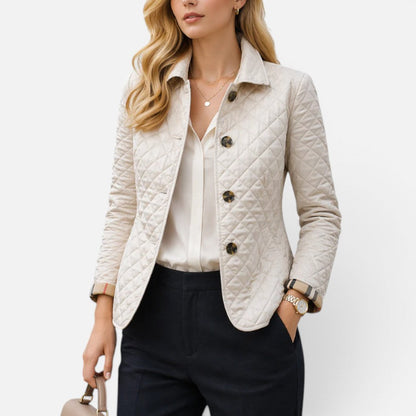 Diamond Quilted Jacket Women – Button-Front Lightweight Transitional Coat