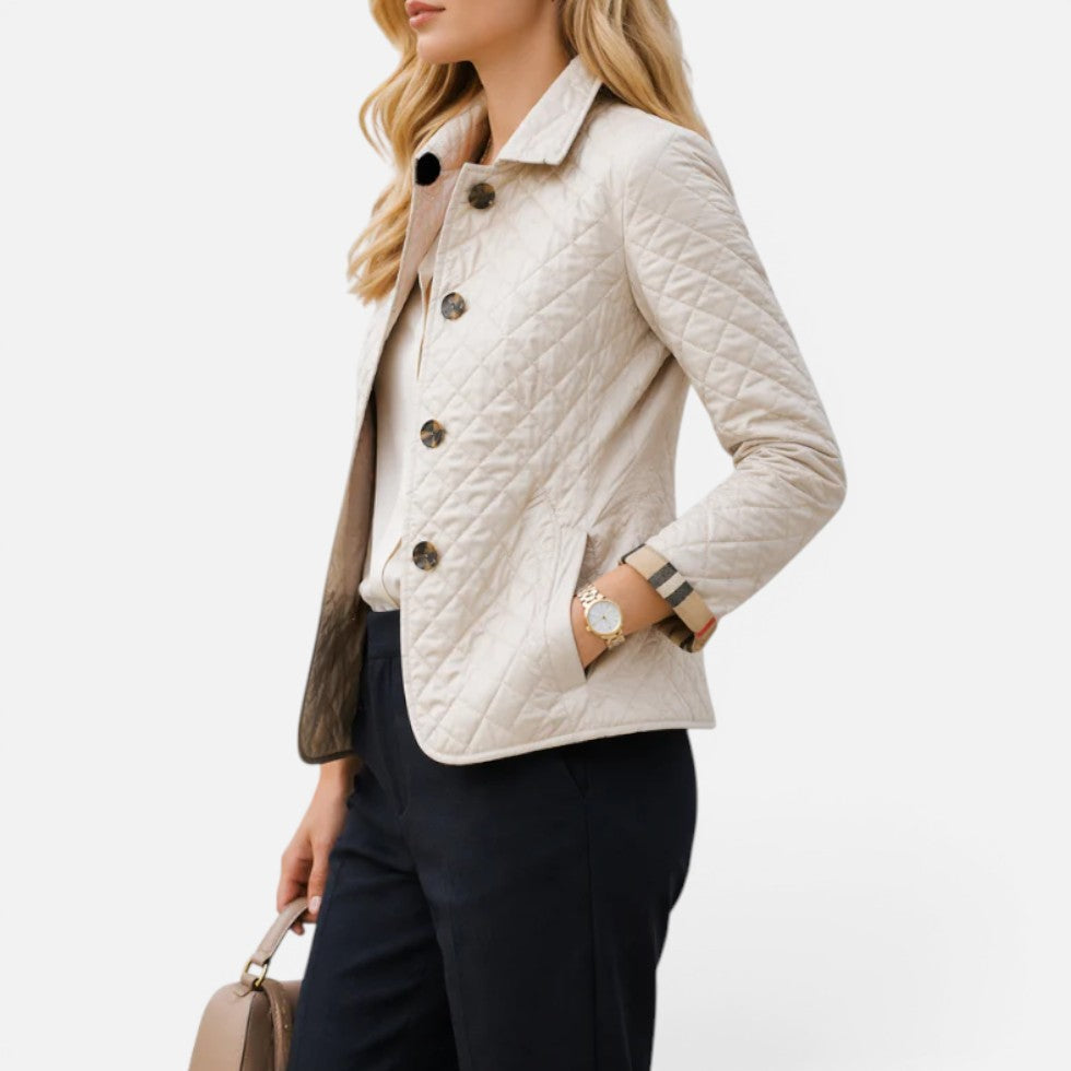 Diamond Quilted Jacket Women – Button-Front Lightweight Transitional Coat