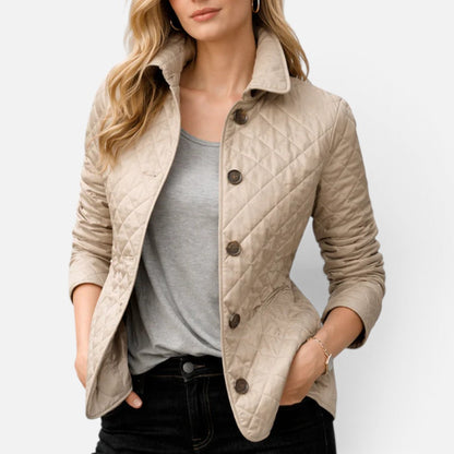Diamond Quilted Jacket Women – Button-Front Lightweight Transitional Coat