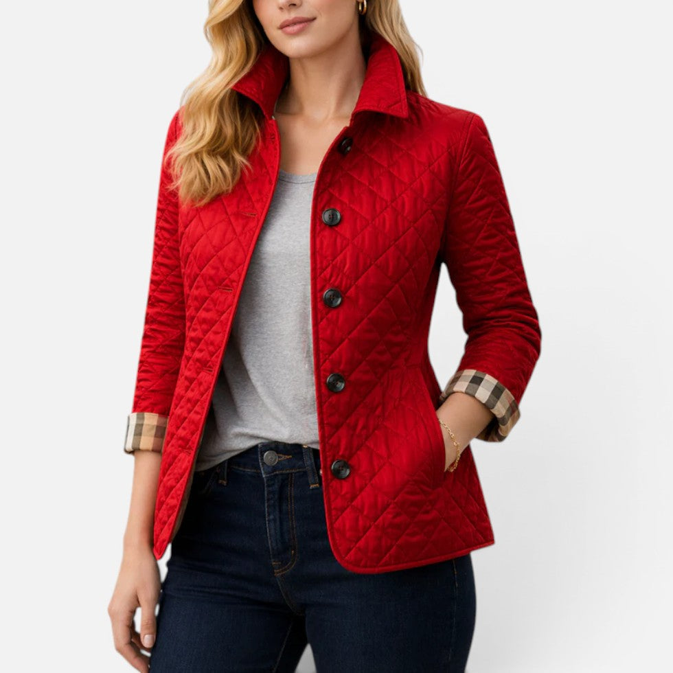 Diamond Quilted Jacket Women – Button-Front Lightweight Transitional Coat