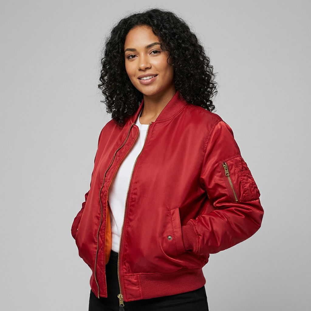 Satin Bomber Jacket – Women's Long Sleeve Utility Style
