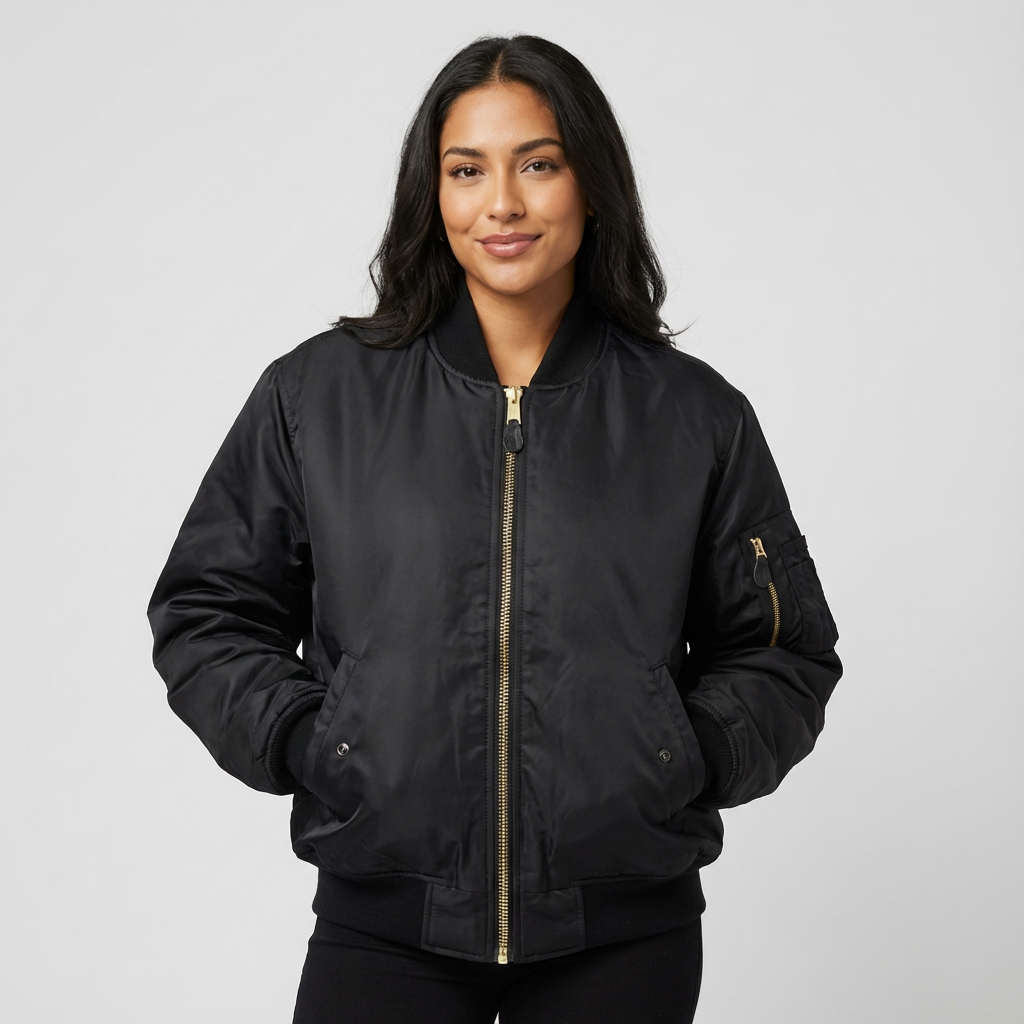 Satin Bomber Jacket – Women's Long Sleeve Utility Style