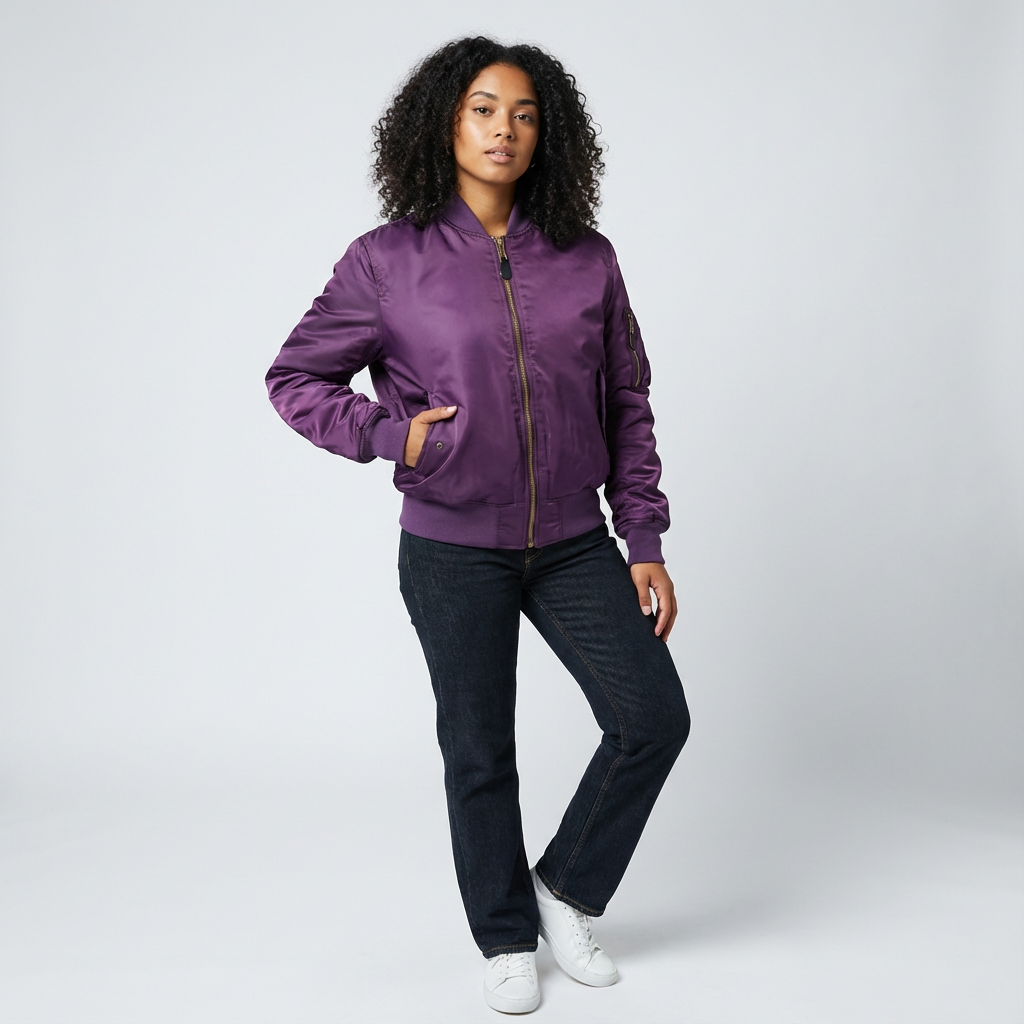 Satin Bomber Jacket – Women's Long Sleeve Utility Style