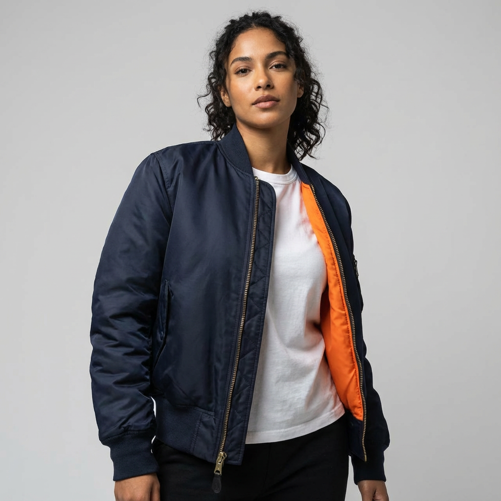 Satin Bomber Jacket – Women's Long Sleeve Utility Style