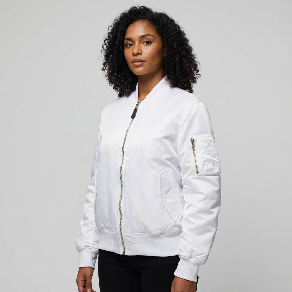 Satin Bomber Jacket – Women's Long Sleeve Utility Style