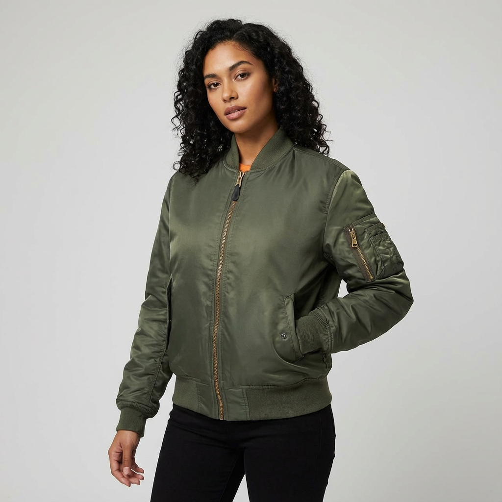 Satin Bomber Jacket – Women's Long Sleeve Utility Style