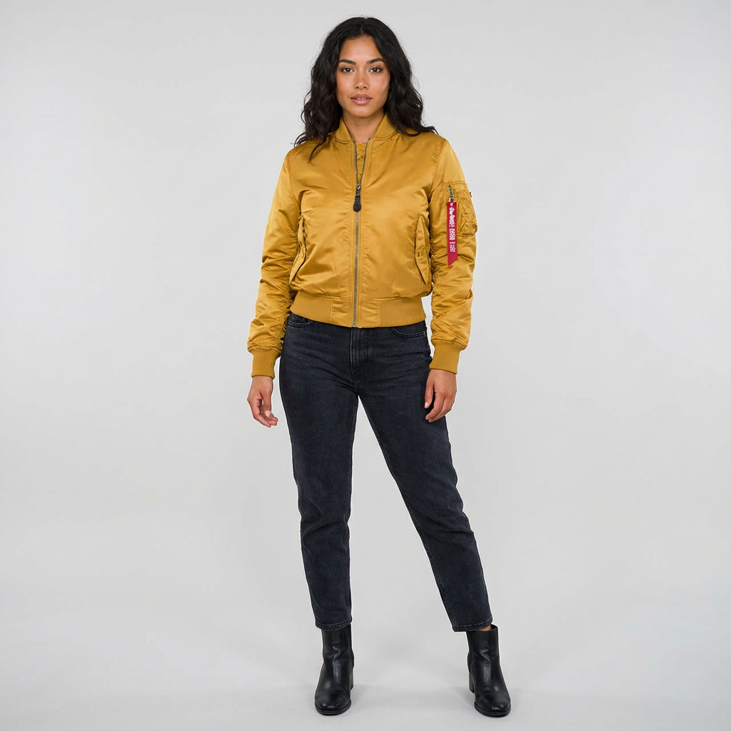 Satin Bomber Jacket – Women's Long Sleeve Utility Style