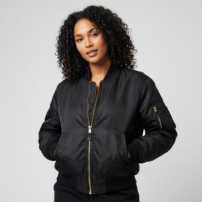 Satin Bomber Jacket – Women's Long Sleeve Utility Style