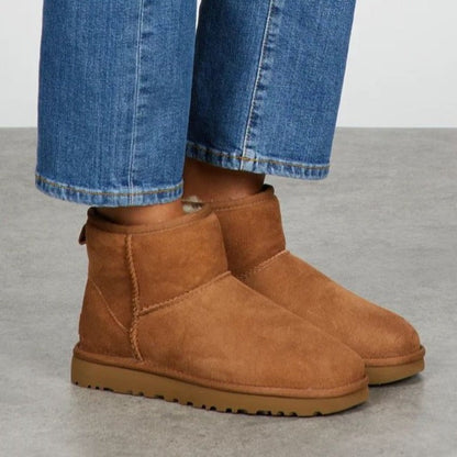 Faux Suede Ankle Boots – Faux Fur Lined Mini Winter Boots
