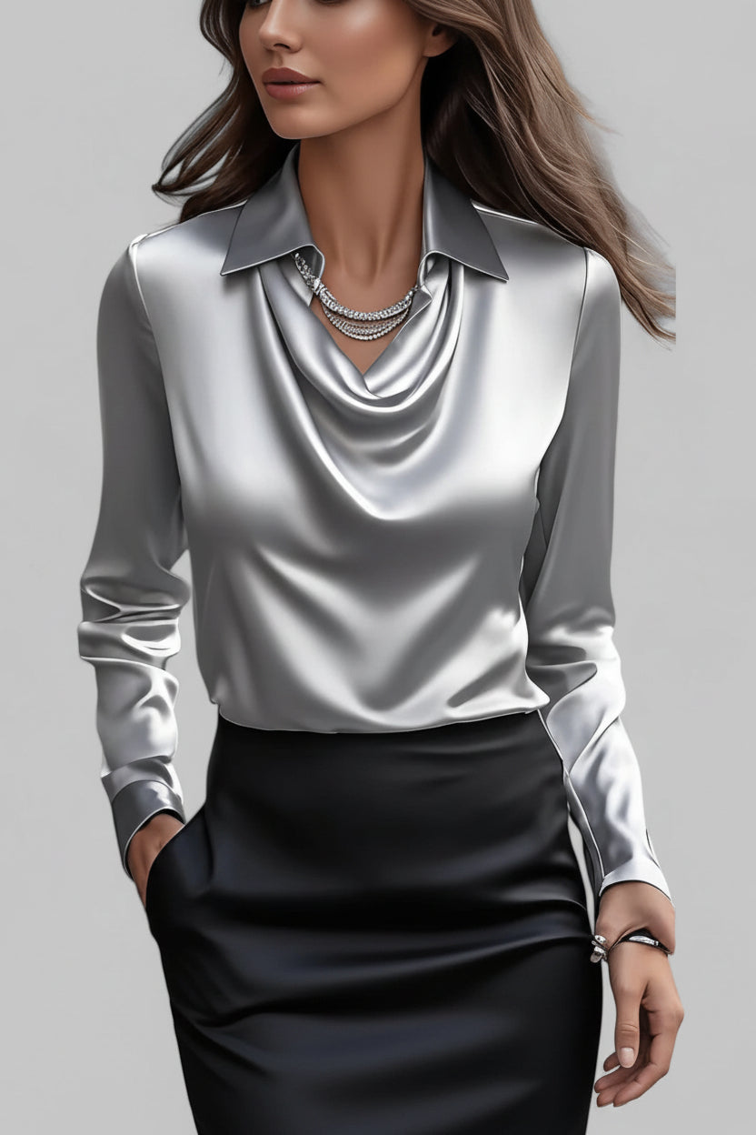 Satin Cowl Neck Blouse – Long Sleeve Work to Evening Top