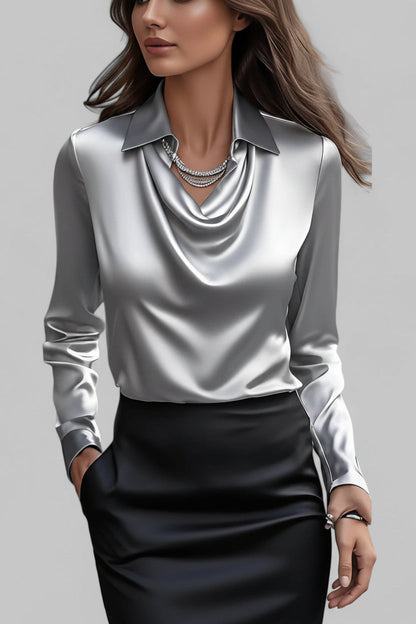 Satin Cowl Neck Blouse – Long Sleeve Work to Evening Top