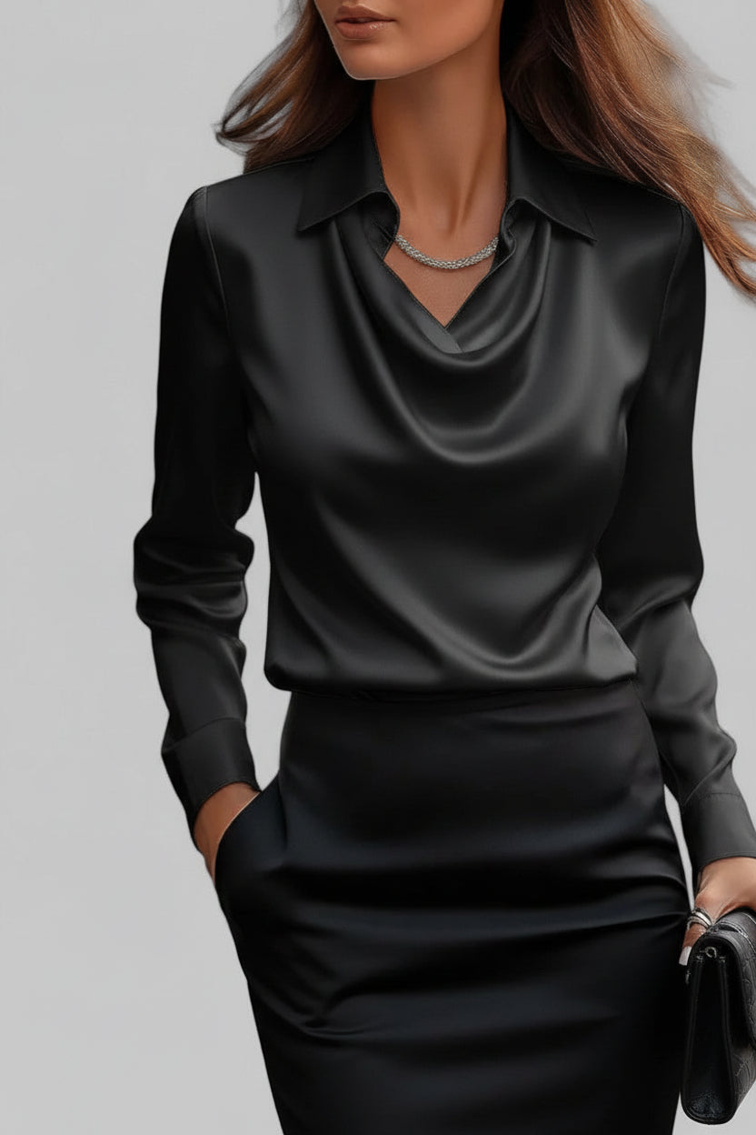 Satin Cowl Neck Blouse – Long Sleeve Work to Evening Top