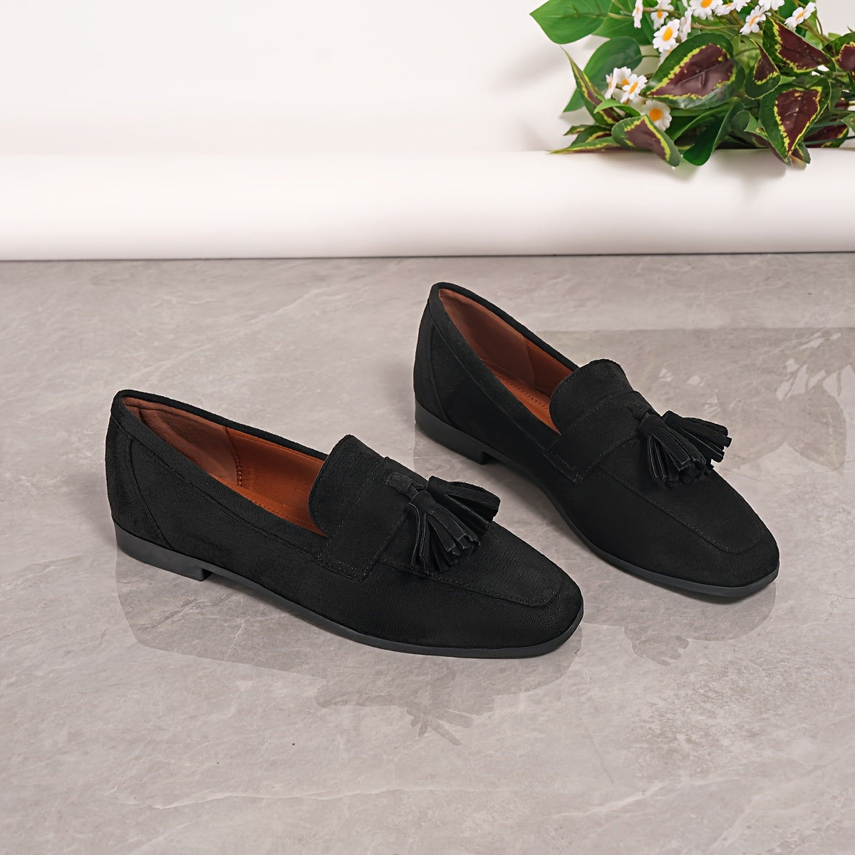 Suede Tassel Loafers – Women's Flat Slip-On Round Toe